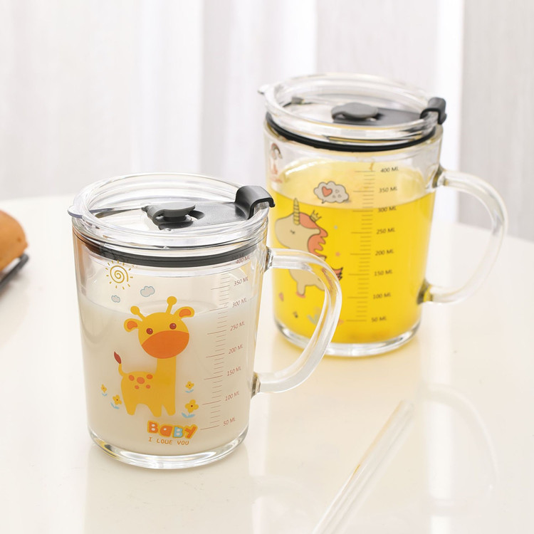 Cartoon Glass Sippy Cup With Lid