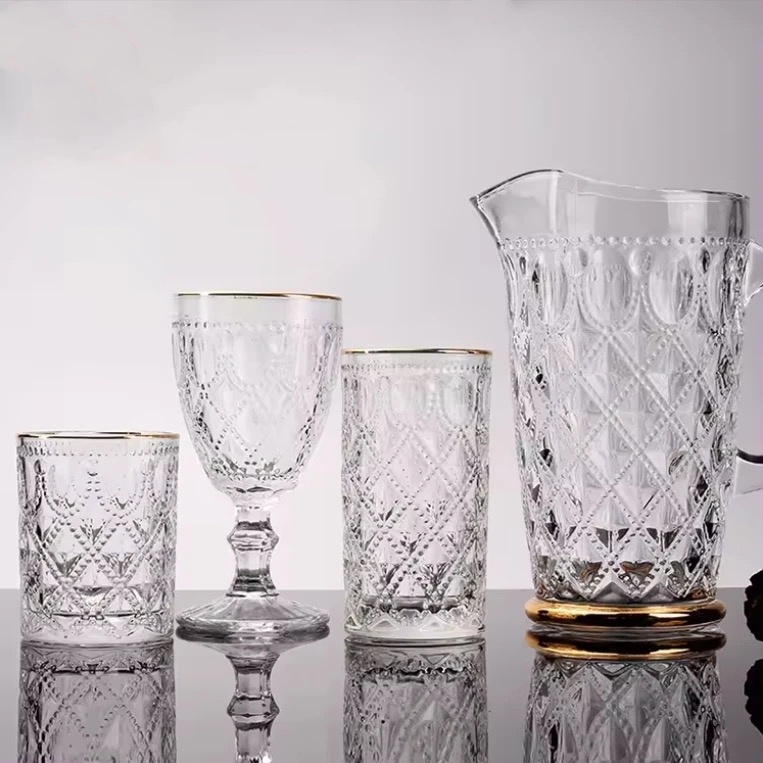 High Quality Glass Water Bottle With Gold Rim