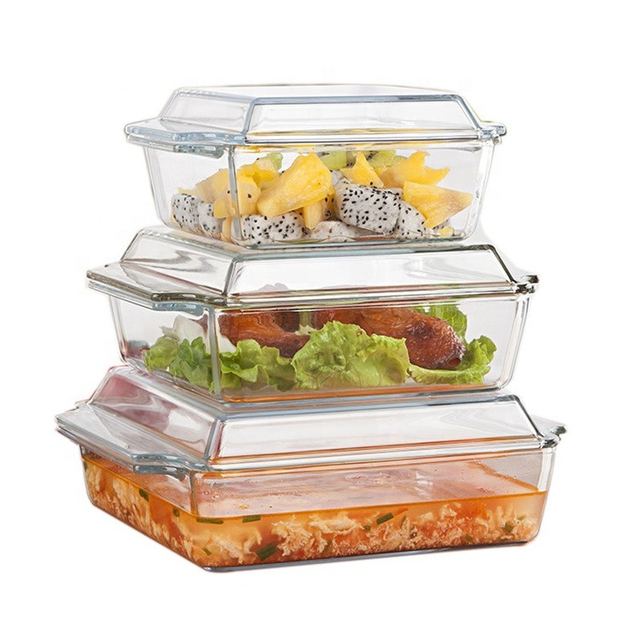 Heat-Resistant Square Glass Bakeware With Lid And Double Ears