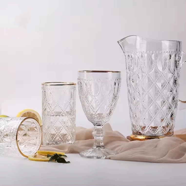 High Quality Glass Water Bottle With Gold Rim