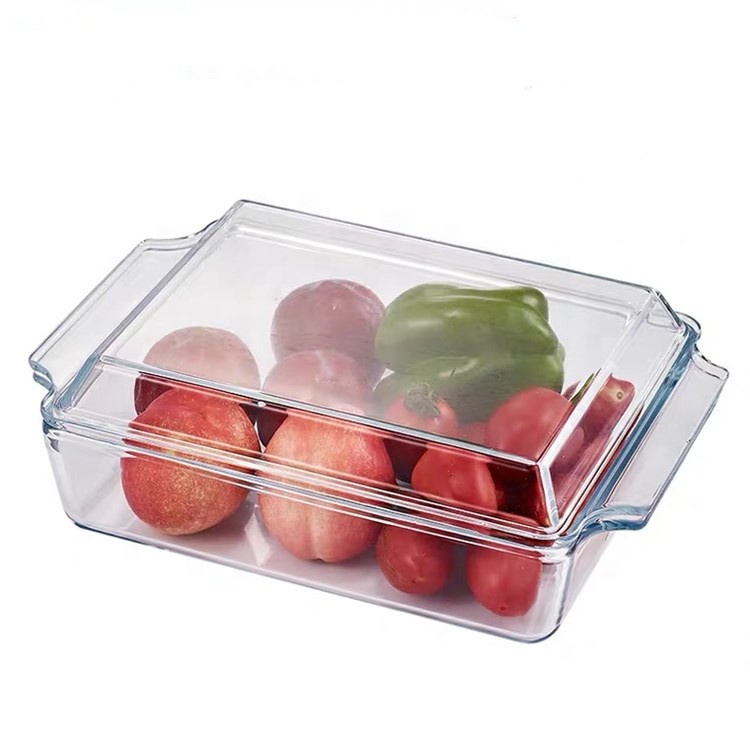 Heat-Resistant Square Glass Bakeware With Lid And Double Ears
