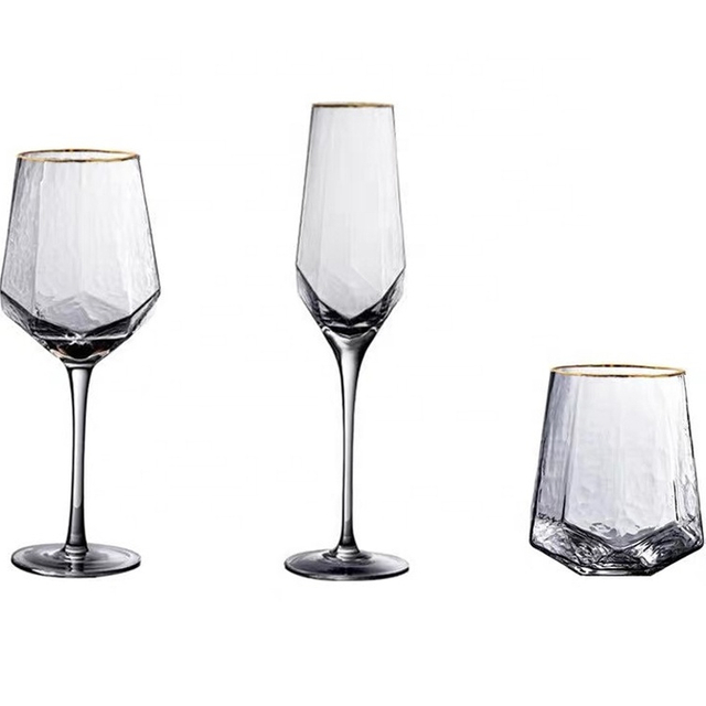 Handmade Stemless Wine Drinking Glass Gup With Gold Rim