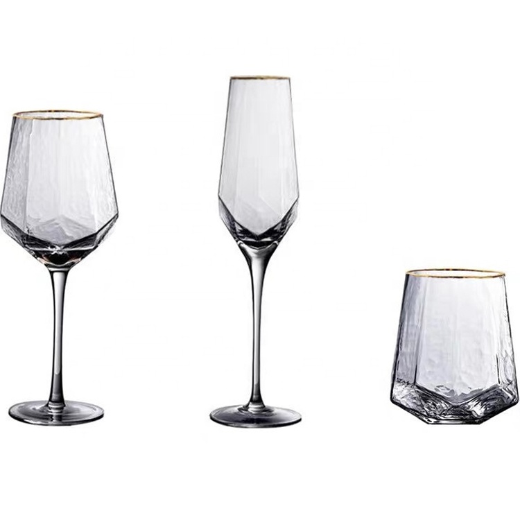 Handmade Stemless Wine Drinking Glass Gup With Gold Rim