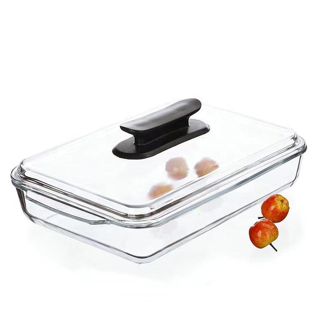 Square Cookware Tempered Glass Plate Baking Heat Resistant Glass Food Container With Lid