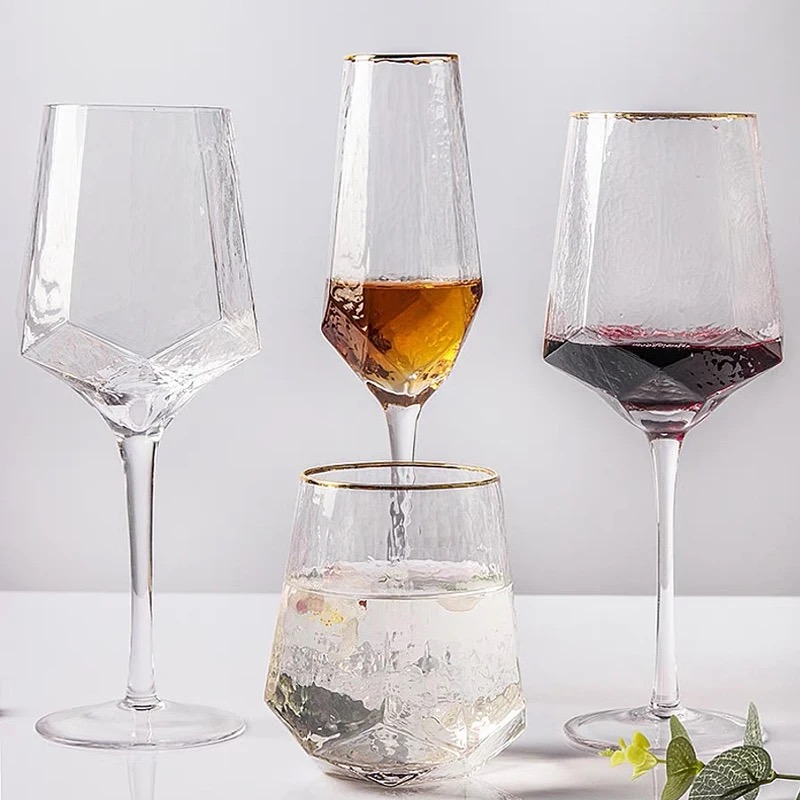Handmade Stemless Wine Drinking Glass Gup With Gold Rim