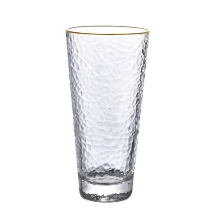 Ribbed Juice Water Drinking Glass Cup With Gold Rim